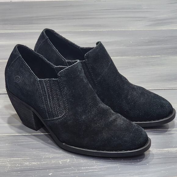 Born Fredrika Booties 10 M Black Suede Leather Comfort Ankle Boots - Picture 1 of 12